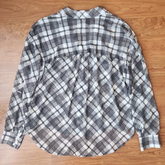 FREE PEOPLE SHEER BLOUSE BLACK & WHITE PLAID - LOOKS AMAZING ON!  S/M - Picture 8 of 10